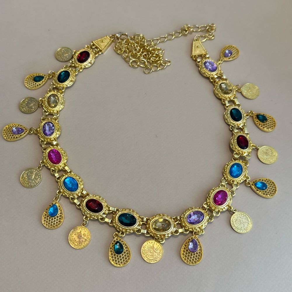Anthropologie Gold Multicolor Gemstone Belt